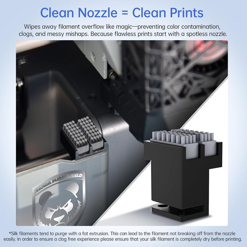 BIQU Panda Nozzle Brush + 4Pcs Silicone Brush Kit, Wiper for Bambu-Lab P1S/P1P/X1C/X1E 3D Printers, Plug in Play, Upgrade Dual Brush Heads Nozzle Wiper for Filament Cleaning - Image 2